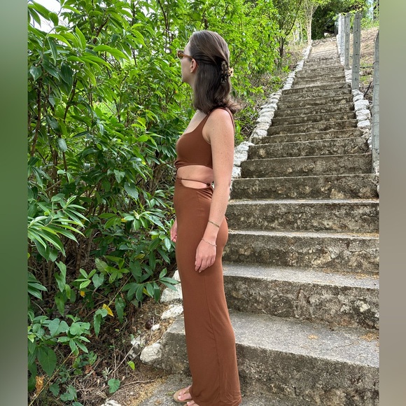 Super Down Brown Maxi Dress with Cutouts - Picture 4 of 7